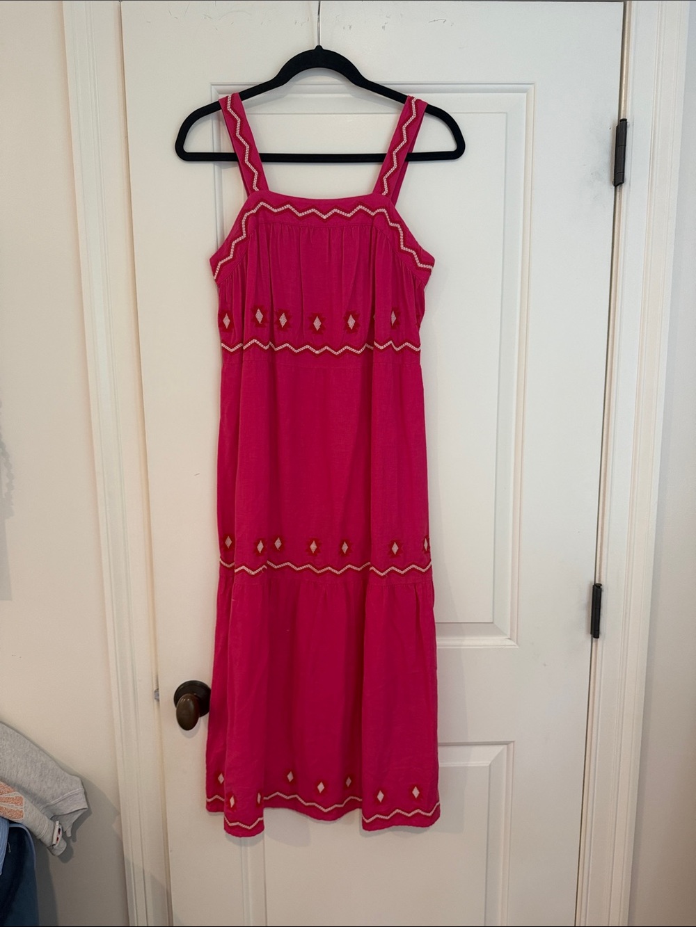 LOFT Fuchsia Embroidered Tiered Sun Dress